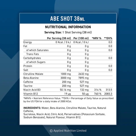 شات پمپ ABE اپلاید کافئین دار Applied Nutrition ABE Shot 3 شات مکمل پمپ ای بی ای اپلاید نوتریشن