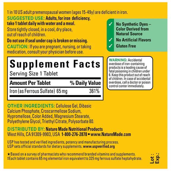 آهن 65 میلی گرم نیچرمید Nature Made Iron 65 mg Tablets 6 آهن 65 میلی گرم نیچرمید