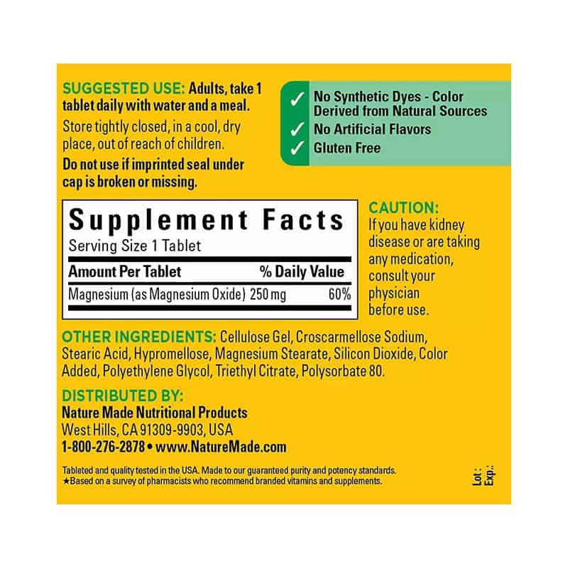 منیزیم 250 میلی گرم نیچرمید Magnesium 250 mg Tablets Nature Made 5 منیزیم 250 میلی گرم نیچرمید