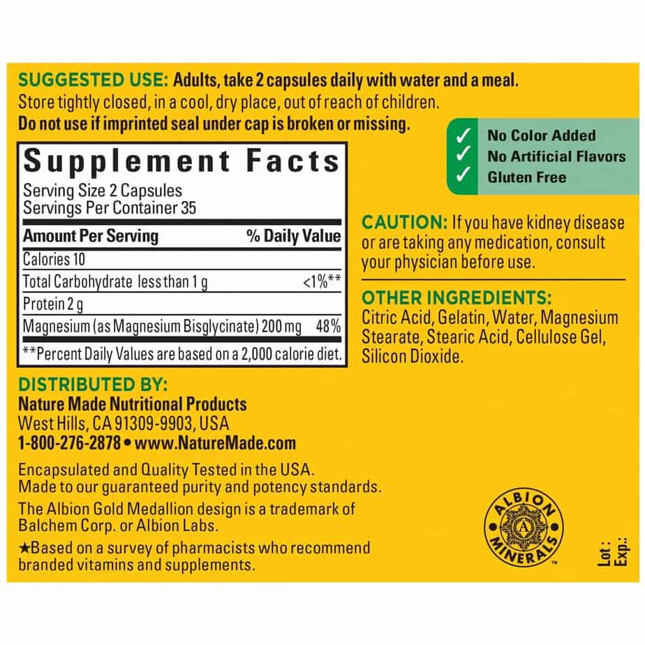 منیزیم گلیسینات 200 میلی گرم نیچرمید High Absorption Magnesium Glycinate Capsules 200 mg Nature Made 5 منیزیم گلیسینات 200 میلی گرم نیچرمید