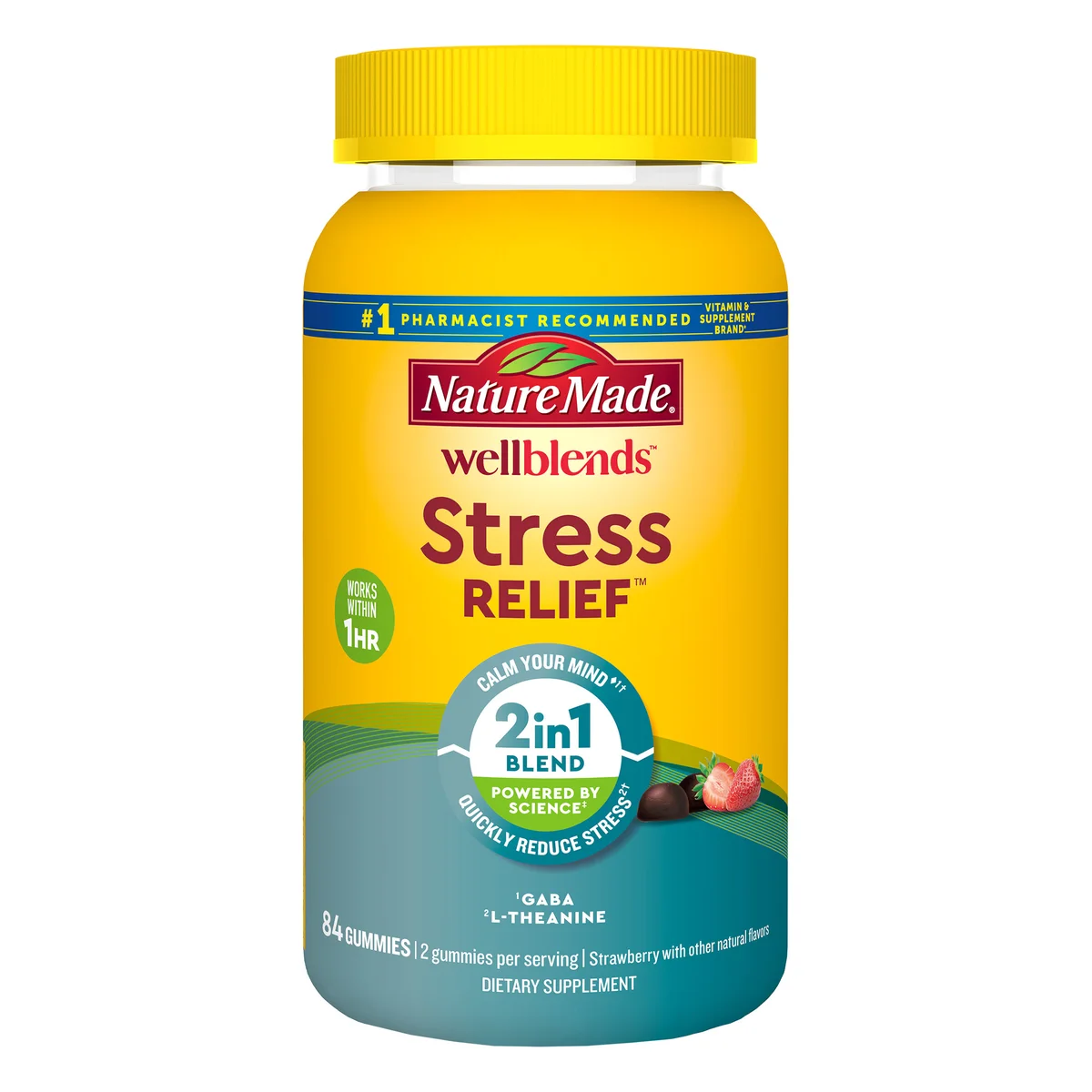پاستیل کاهش دهنده استرس رلیف نیچرمید 84 عددی حاوی گابا و تیانین 1 پاستیل کاهش دهنده استرس رلیف نیچرمید 84 عددی حاوی گابا و تیانین