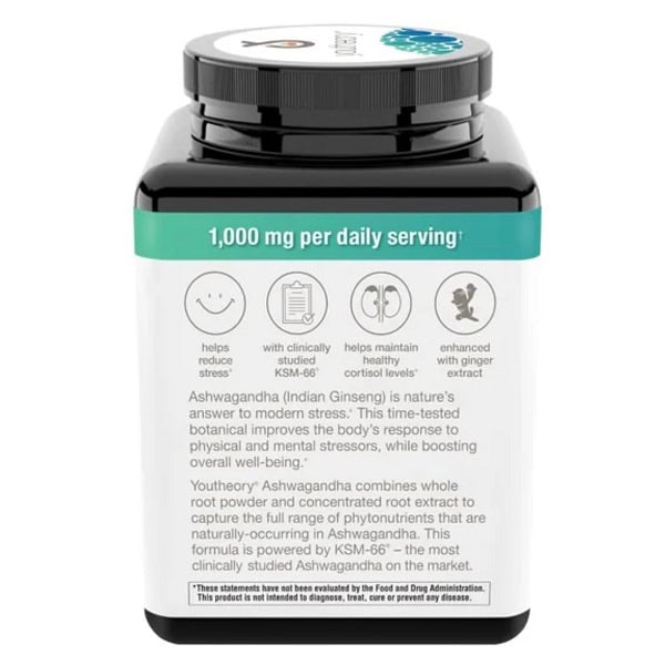 کپسول آشواگاندا یوتئوری 1000 میل Youtheory ASHWAGANDHA 6 کپسول آشواگاندا یوتئوری 1000 میلی گرم کاهش استرس