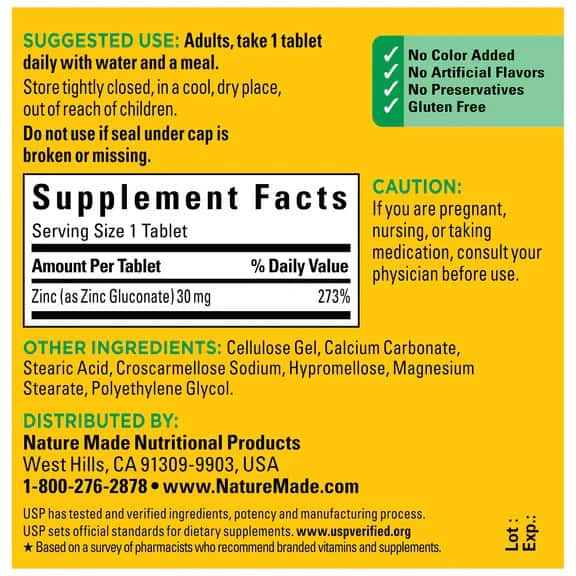 قرص زینک نیچرمید خارجی اصل Nature Made Zinc 30mg 7 زینک نیچرمید 100 عددی