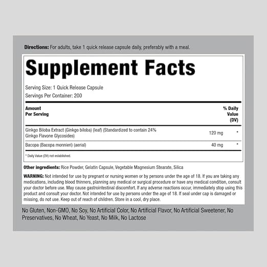 عصاره جینکو بیلوبا پایپینگ راک 200 عددی PipingRock Ginkgo Biloba Standardized Extract, 120 mg 2 عصاره جینکو بیلوبا پایپینگ راک 200 عددی