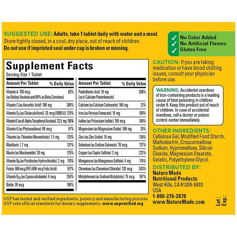 مولتی ویتامین نیچرمید 130 عددی Nature Made Multivitamin Tablets with Iron 4 مولتی ویتامین نیچرمید 130 عددی Nature Made Multivitamin Tablets with Iron - Image 4