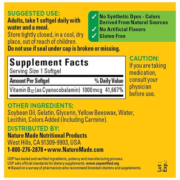 ویتامین ب12 نیچرمید 150 عددی Nature Made Vitamin B12 1000 mcg Softgels 2 ویتامین ب12 نیچرمید 150 عددی