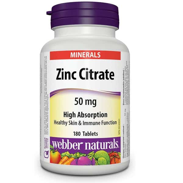 زینک سیترات وبر نچرالز 180 عدد Webber Naturals Zinc Citrate 50mg 1 زینک سیترات وبر نچرالز 180 عدد Webber Naturals Zinc Citrate 50mg