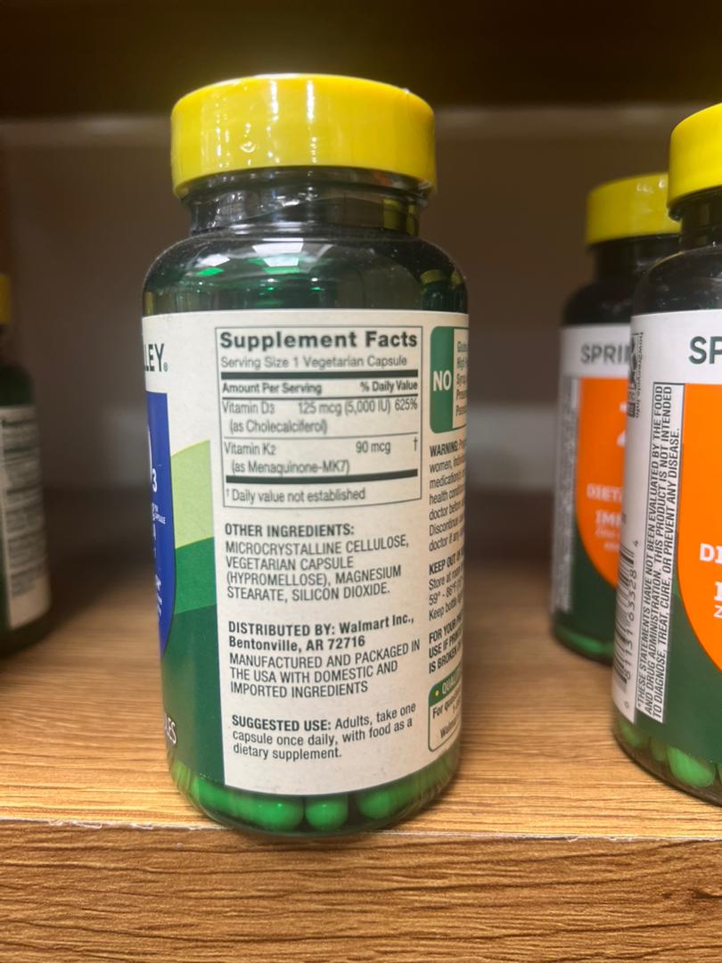 ویتامین K2 و D3 اسپرینگ والی Spring Valley Vitamin K2 + D3 3 ویتامین K2 و D3 اسپرینگ والی Spring Valley Vitamin K2 + D3